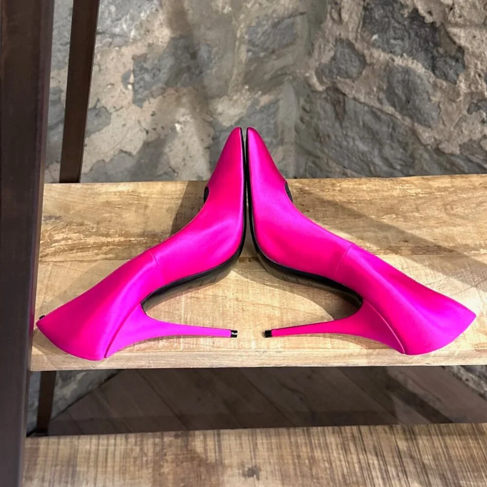 Saint Laurent Hot Pink Satin Marylin 110 Pumps - Picture 10 of 11